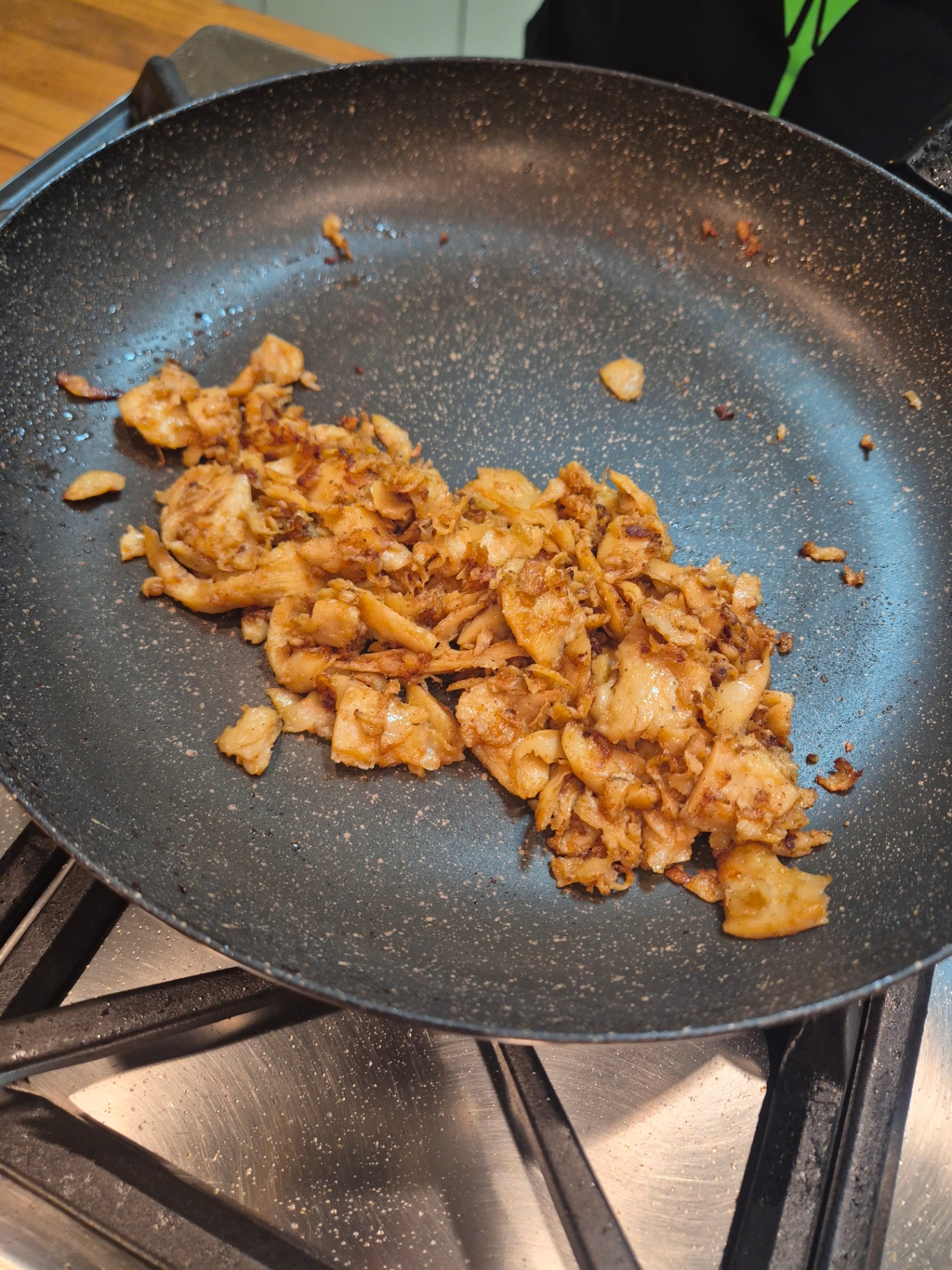 Provero chunks browning in non-stick pan