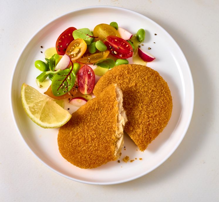 Provero Plant Schnitzel, crispy golden exterior with fibrous interior